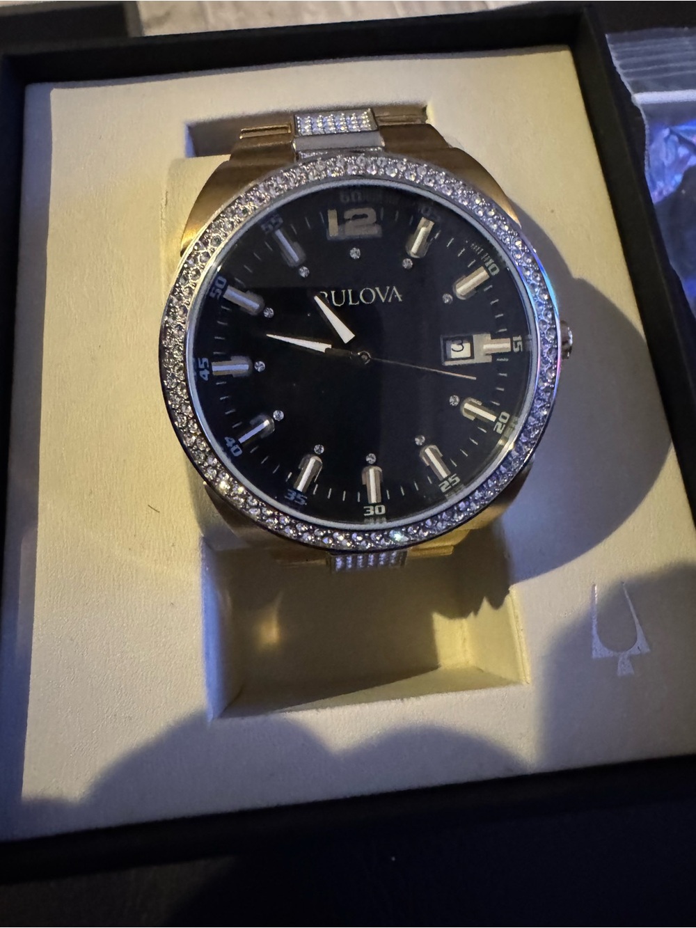 Bulova Men's 43mm Crystal Calendar Gold Stainless Steel Watch